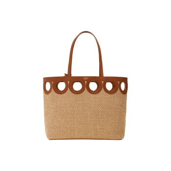 FERRAGAMO Calfskin Tote Bag, Shopping Bag, Handbag, Shoulder Bag Tubas Women's Bone & Beige