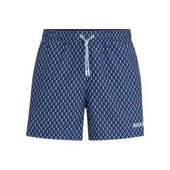 HUGO BOSS Micro Print Quick Drying Swim Shorts With Logo Detail Swimming Shorts Men's Dark Blue