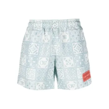 OFF WHITE Beach Shorts Loose Fit Style Men's Light Blue