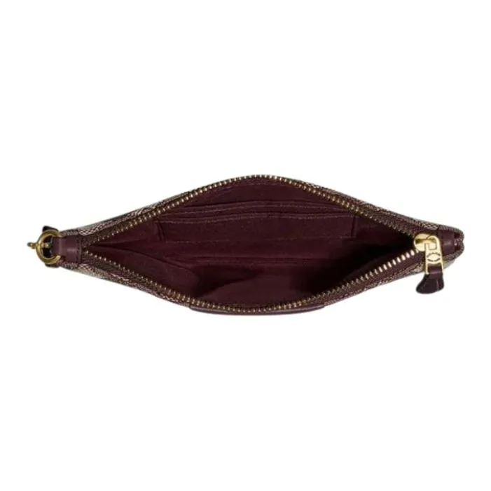 COACH Jacquard Combo Polished Pebbled Leather Mahjong Bag Clutch Coin Purse Small Size Women's Dark Gray & Brown-1