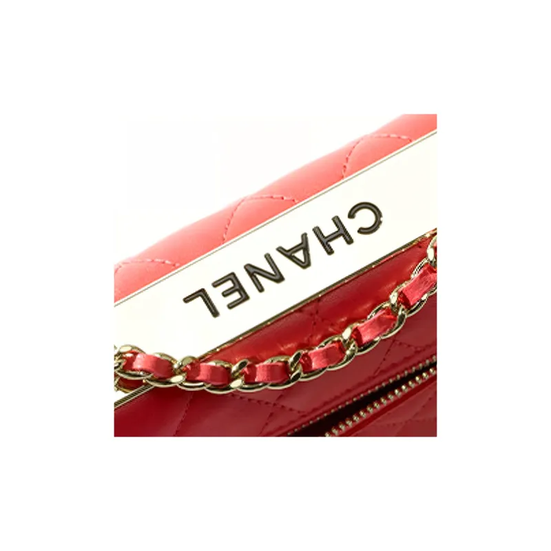 CHANEL Sheepskin One Shoulder Crossbody Clutch Women's Red-3