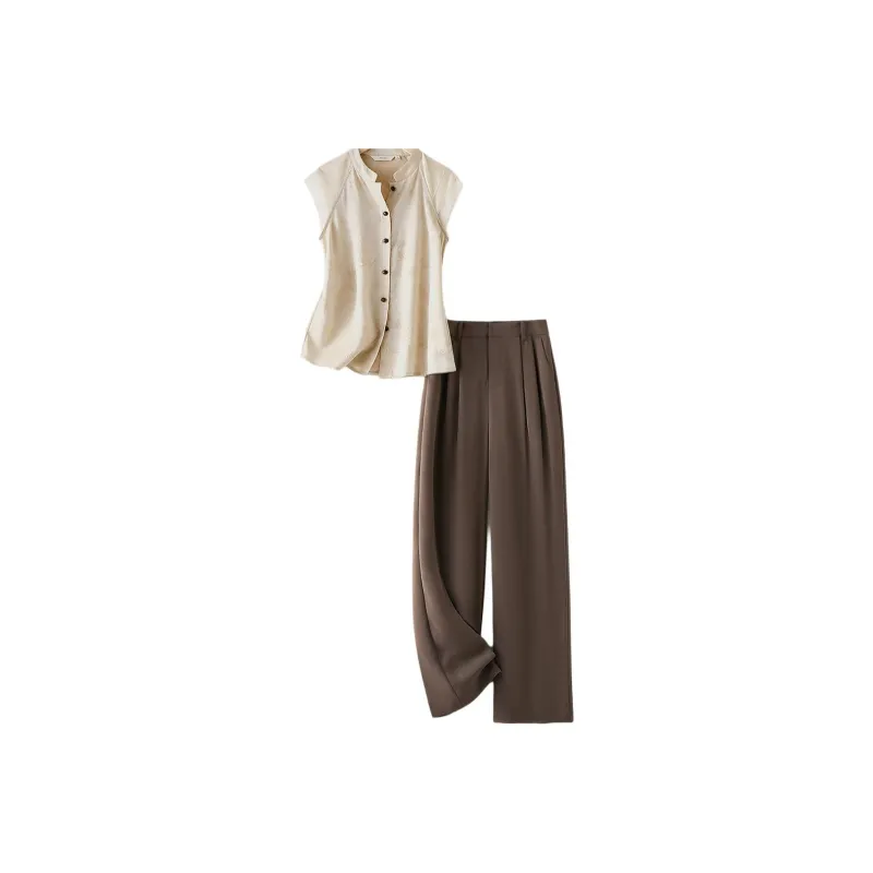 IHIMI Casual Suits Women's Ancient Apricot Top+Umber Bottom-1