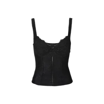Balenciaga Allover Logo Lace Detailed Lingerie Top