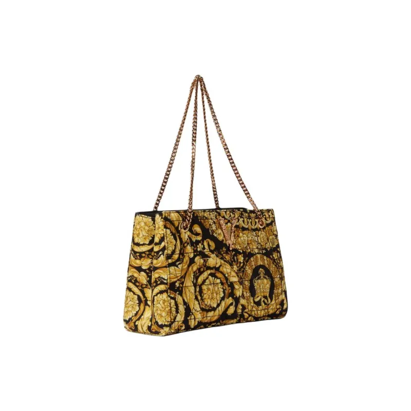VERSACE Silk Handbag Shoulder Bag Women's Gold & Black-1