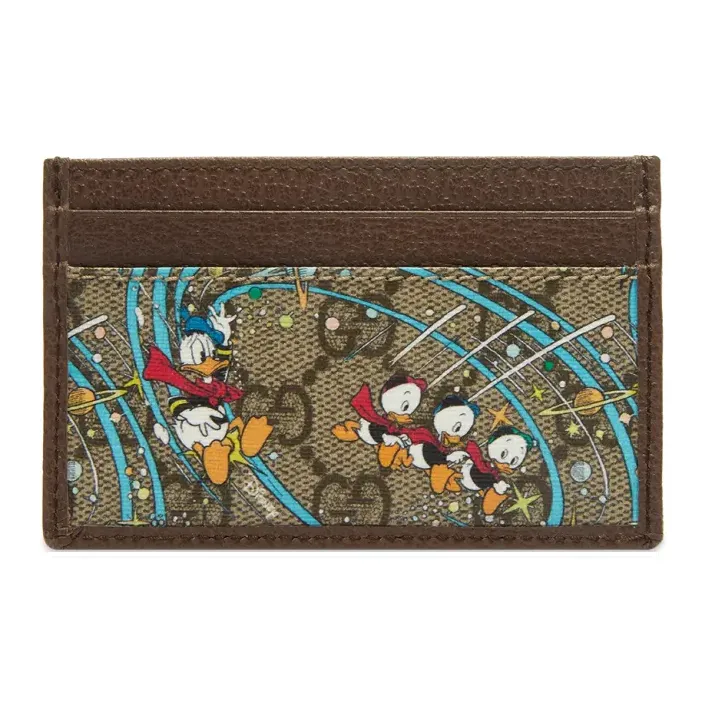 GUCCI Disney Collaboration Leather Logo Canvas With Leather Card Holder Unisex Ebony-4