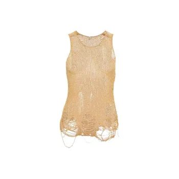 R13 Distressed Metallic Mesh Top