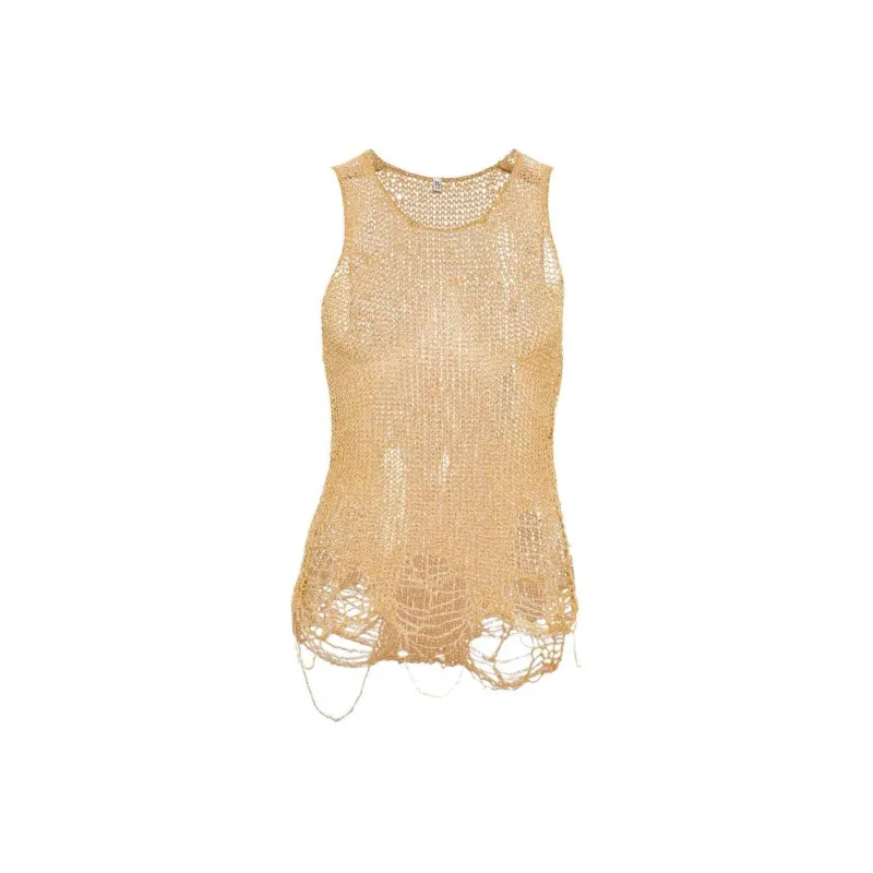 R13 Distressed Metallic Mesh Top-0