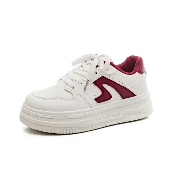 HUANQIU Abrasion Resistant, Lightweight, And Breathable Low Top Skateboard Shoes Women's White Red