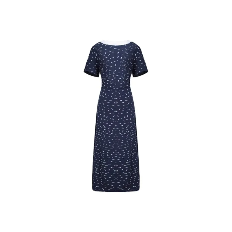 SKYA Short Sleeved Dress Women's Navy Blue-1