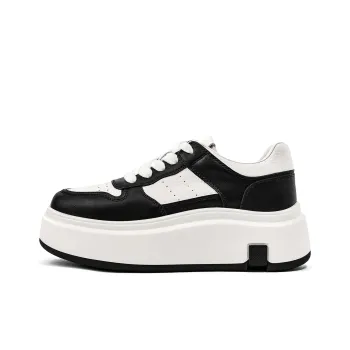 KMD Lightweight Height Increasing Low Top Skateboard Shoes Women's Black+White