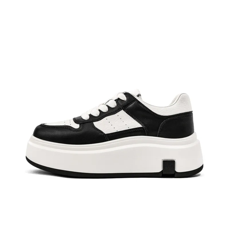 KMD Lightweight Height Increasing Low Top Skateboard Shoes Women's Black+White-0