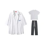 Three-Piece Set (Top White+T-Shirt+Pants Dark Gray)