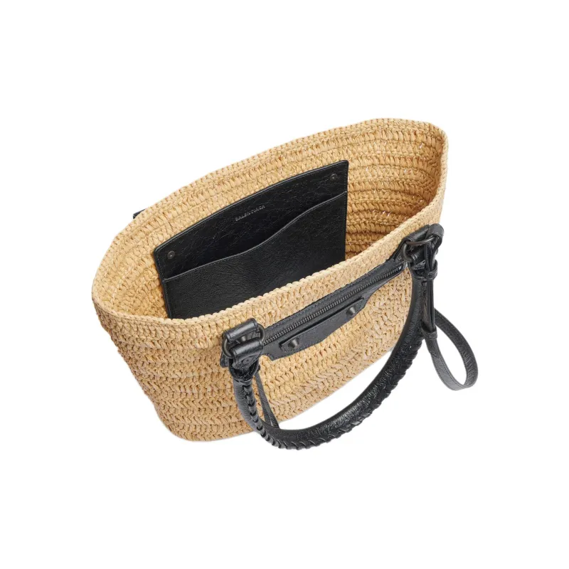 Balenciaga Le City Raffia Tote Bag, Shopping Bag, Handbag Small Size Women's Natural-4