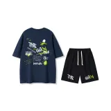 2 Pack[Navy Blue Short-Sleeved Shirt+Black Shorts]