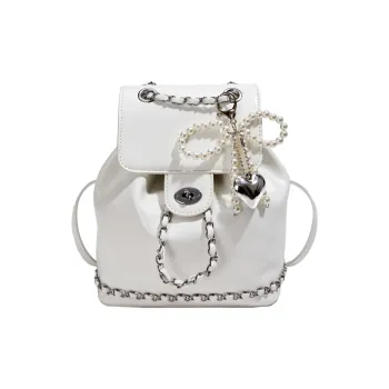 Single Warehouse PU Backpack Regular Women's Ecru/Silver/Black