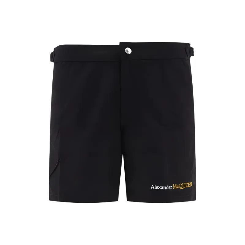 Alexander McQueen Logo Embroidered Straight Leg Swim Shorts-0