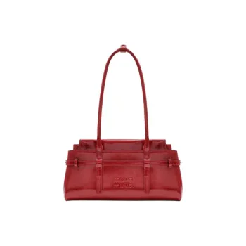 MUVA Top Grain Cow Leather Shoulder Bag Medium Size Women's Milkshake White/Party Red