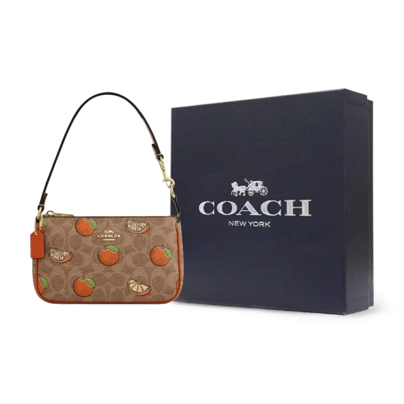 COACH Nolita Coated Canvas Pochette One Shoulder Handbag Trumpets Women's Brown & Yellow & Mixed Color-4