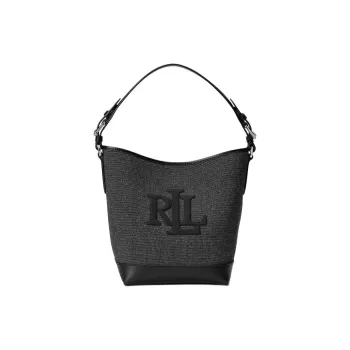 Ralph Lauren Witley Fabric Bucket Bag, Shoulder Bag, Crossbody Bag, Handbag Medium Size Women's Black & Gray