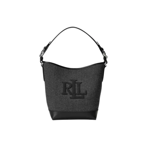 Ralph Lauren Witley Fabric Bucket Bag, Shoulder Bag, Crossbody Bag, Handbag Medium Size Women's Black & Gray
