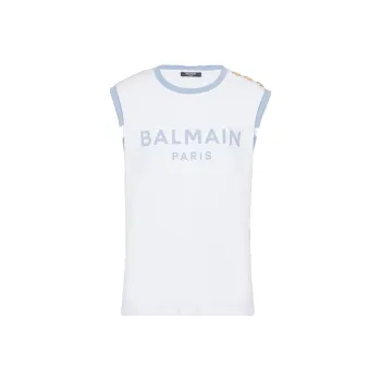 BALMAIN 3 Button Logo print Cotton Top