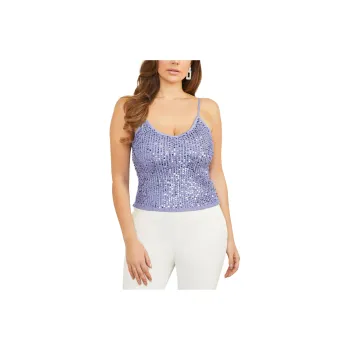 GUESS Fay Sequin Sweater Top Tank Tops Women's Purple