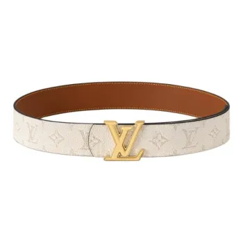 LOUIS VUITTON Leather, Coated Canvas Leather Belts Men's Beige Width 4cm