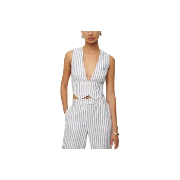 REFORMATION Sofia Cropped Linen Vest Tank Tops Women's Anti-Bacterial Stripes
