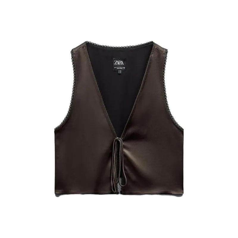 ZARA Tank Tops Women's Chocolate Brown-0