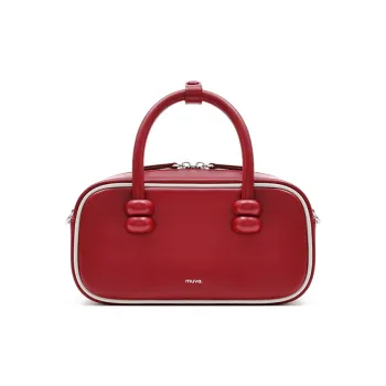 MUVA Cow Leather Boston Bag Handbag Medium Size Women's Party Red/Caramel Brown/Butter/Vintage Blue