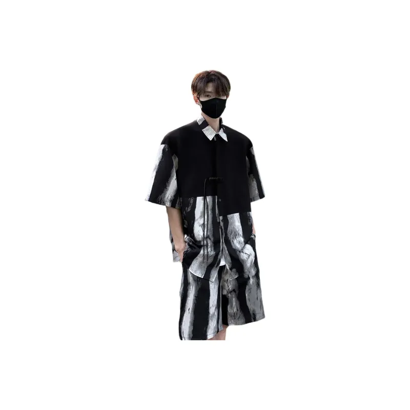 Izex Shirt Matching Set Men's Ink Wash Painting-0