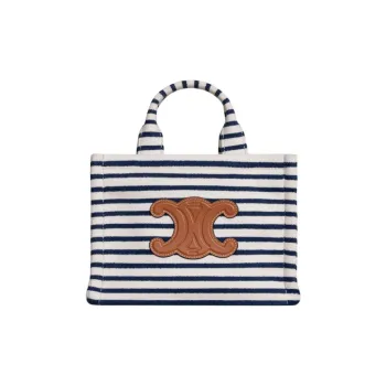 CELINE Cabas Thais Fabric Tote Bag, Shopping Bag, Shoulder Bag, Handbag Mini Women's Marine Blue & Tan