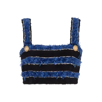 BALMAIN Button Detailed Tweed Sleeveless Cropped Top