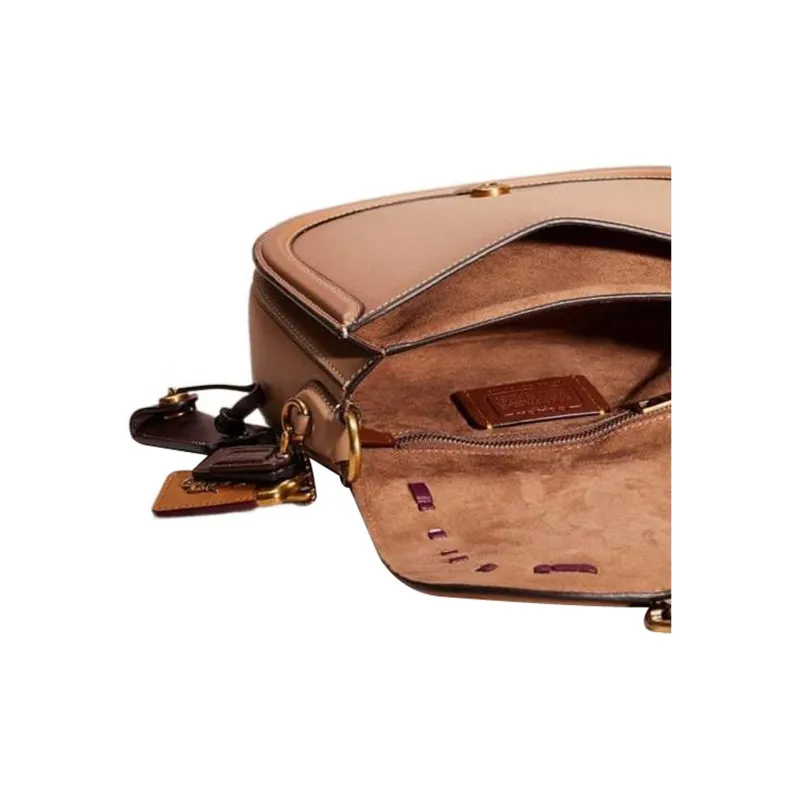 COACH Beat Leather Saddle Bag, Shoulder Bag, Crossbody Bag Medium Size Women's Taupe-3