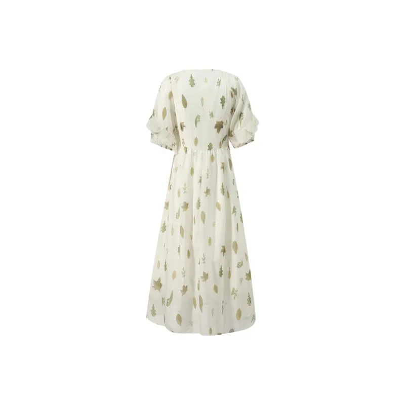 DOKZB Short Sleeved Dress Women's Light Green Floral-1
