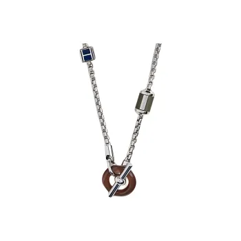 HERMES Palladium Plated, Calfskin, Metal, Ox Horn Necklaces Men's Silver