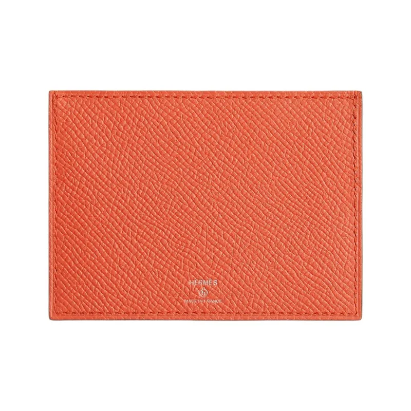 HERMES Porosus Calfskin Card Holder Women's Orange & Red-1