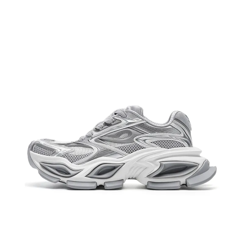 OGR Cushioning, Slip Resistant, Abrasion Resistant, Height Increasing Low Top Chunky Sneakers Unisex White Silver-0