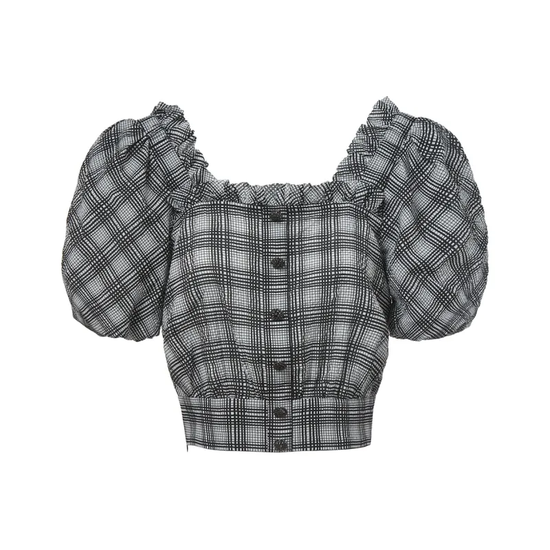 LOFT SHINE Crop Tops Women's Plaid-0