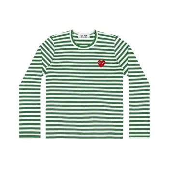 CDG Play T Shirt Women's Green And White Horizontal Stripes