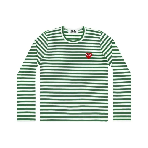 CDG Play T Shirt Women's Green And White Horizontal Stripes