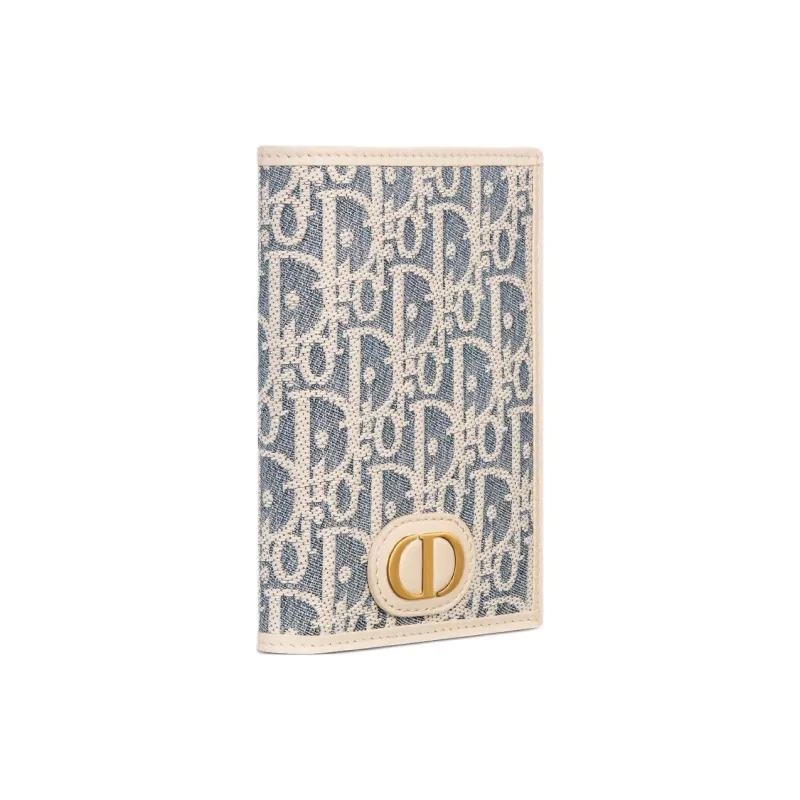 DIOR 30 Montaigne Cotton With Cow Leather Passport Holder Women's Blue-1