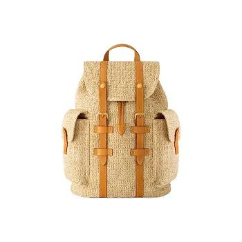 LOUIS VUITTON CHRISTOPHER Raffia Backpack Men's Beige & Brown