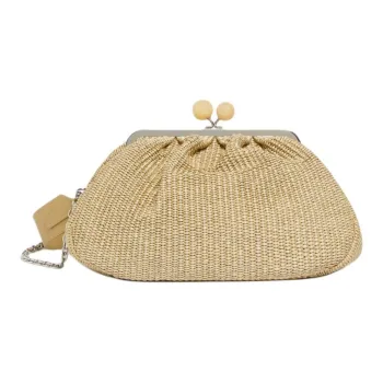 WEEKEND MaxMara Pasticcino Raffia Portable One Shoulder Clutch Medium Size Women's Gold