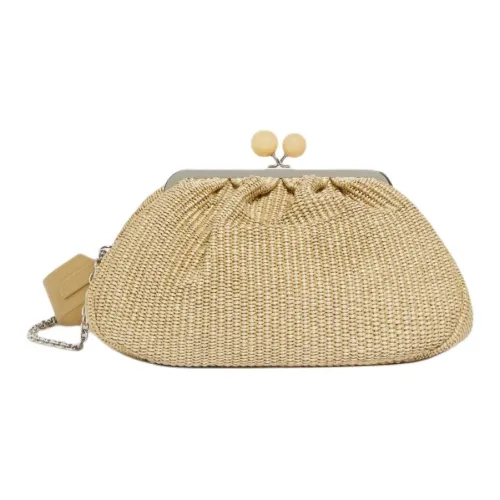 WEEKEND MaxMara Pasticcino Raffia Portable One Shoulder Clutch Medium Size Women's Gold