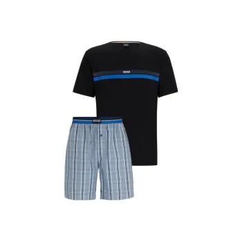 HUGO BOSS SS24 Regular-Fit Pyjamas With Checked Shorts Casual Sportswear Men's