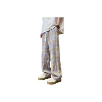 NOAHGIGI Casual Pants Unisex Khaki Blue Plaid