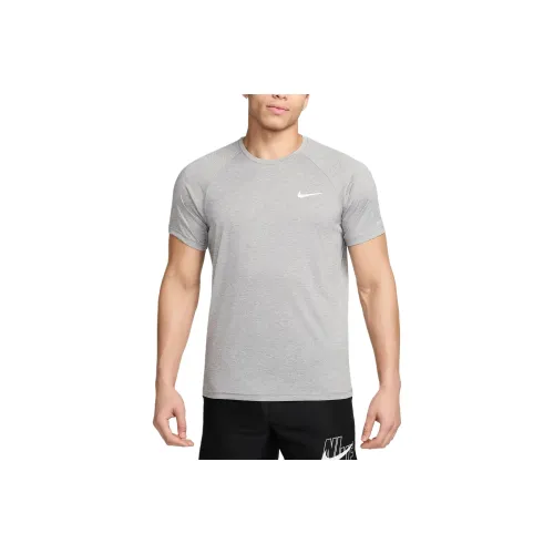 Nike Men's Heathered Short Sleeve Hydroguard Swim Shirt Men's Swimwear Men's Grain Gray