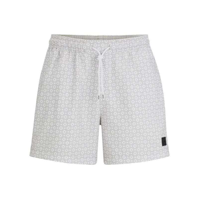HUGO BOSS Micro Print Quick Drying Swim Shorts With Logo Detail Casual Shorts Men's White-0