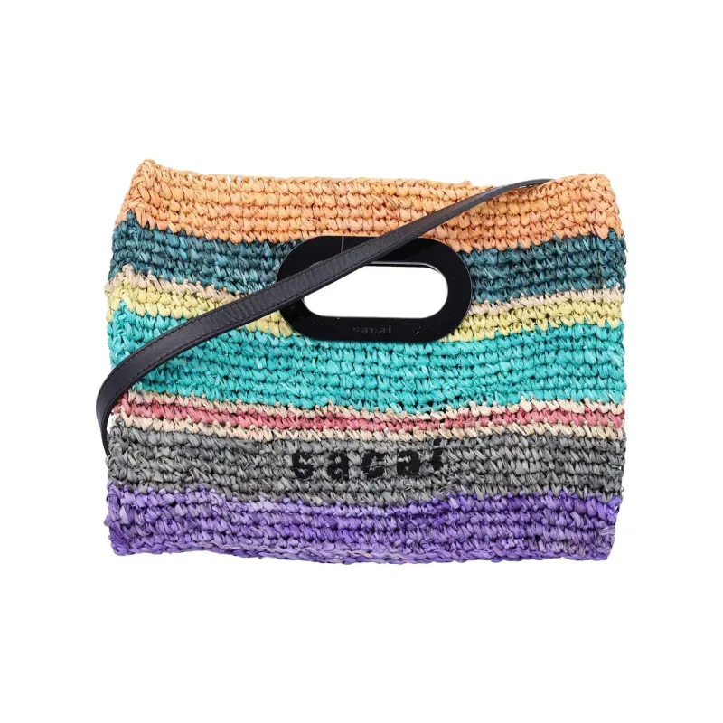 Sacai Logo Detailed Striped Mini Tote Bag-1